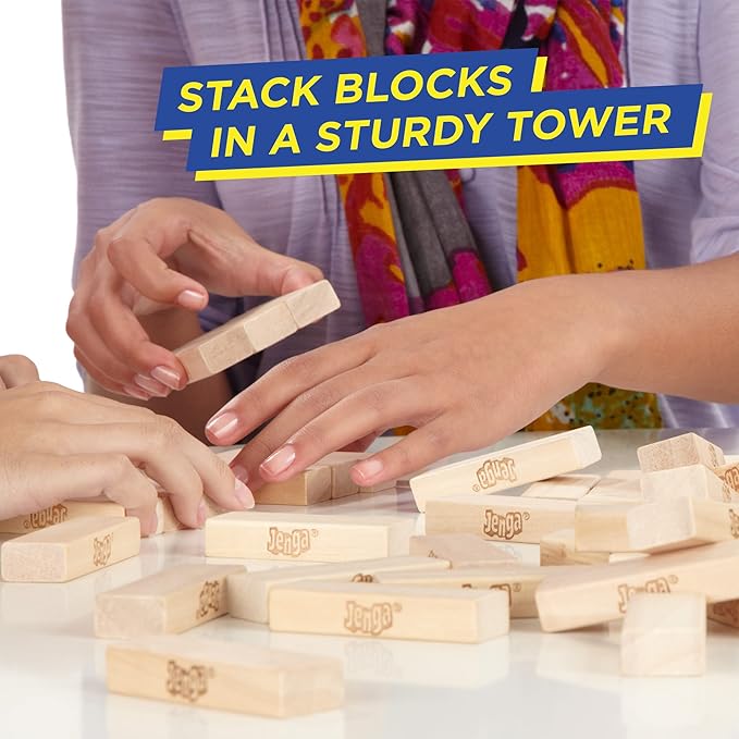 Jenga Game | The Original Wood Block Game with Genuine Hardwood Blocks | Stacking Tower Game | Ages 6+ | 1 or More Players | Party Games for Kids | Family Games
