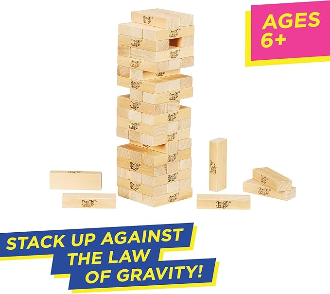 Jenga Game | The Original Wood Block Game with Genuine Hardwood Blocks | Stacking Tower Game | Ages 6+ | 1 or More Players | Party Games for Kids | Family Games